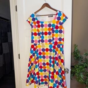 Pukavt Multicolor Polka Dot Midi Dress. Size 2X.